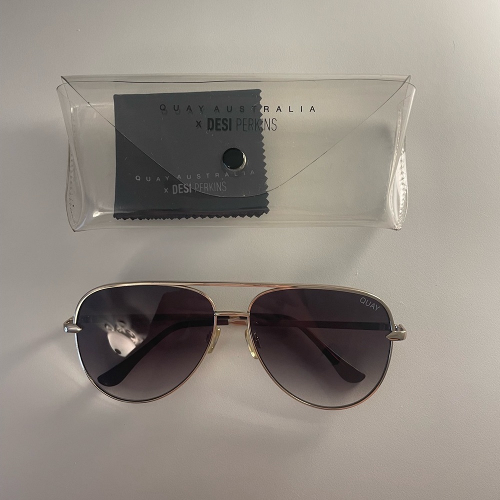 Quay Australia x Desi Perkins Aviator Sunglasses gold and brown